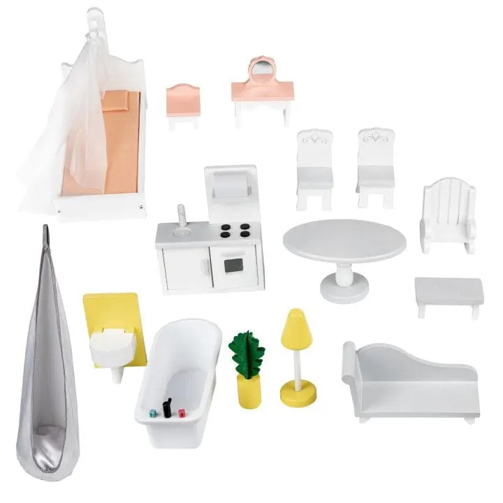Casuta de Papusi Ecotoys, XXL, lemn, mobilier, 3 etaje, multicolor KID068860 — imaginea 4