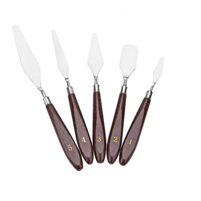 Set de 5 spatule pentru pictura material lemn si inox, dimensiuni de la 16.5 cm pana la 22.5 cm