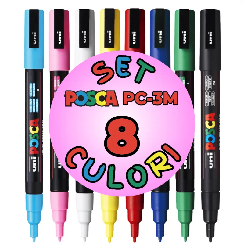Set 8 Markere POSCA PC-3M , Varf Fin 0.9, 1.3 mm