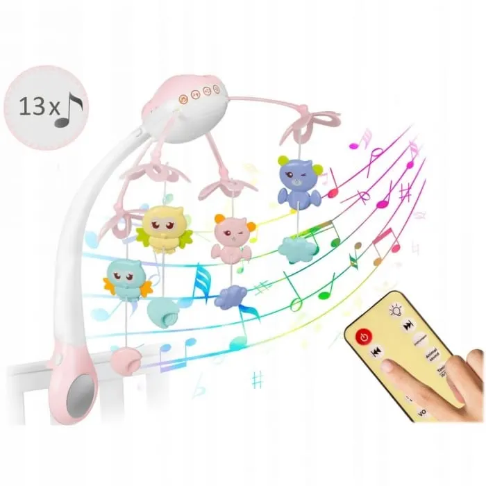 Carusel muzical patut Ricokids, cu proiector, sunete si jucarii, roz KID607203 — imaginea 2