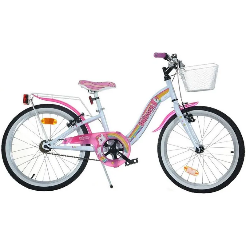 Bicicleta Copii Dino Bikes, Unicorn, 20 inch, sistem frana, cos depozitare, alb/roz KID905189