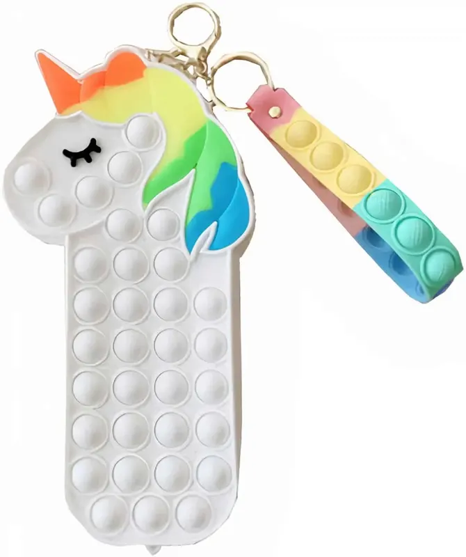 Jucarie Interactiva Antistres Tip Penar Pop IT NOW din Silicon, Cu Fermoar si Curea, Unicorn XXL, 20.4x4.5x10.2 cm, Alb, + 3 Ani