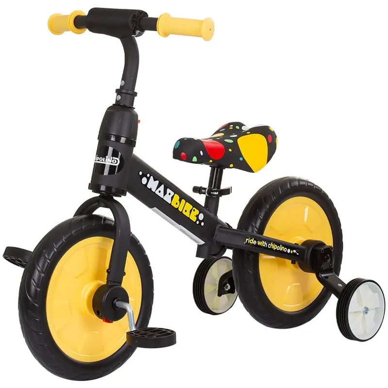 Bicicleta Chipolino Max Bike, 2 in 1, pedale, roti ajutatoare, galben KID055813