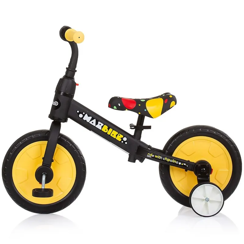 Bicicleta Chipolino Max Bike, 2 in 1, pedale, roti ajutatoare, galben KID055813 — imaginea 3