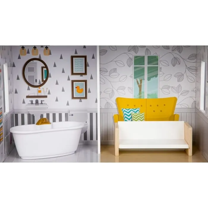 Casuta de Papusi Ecotoys, Grace, lemn, mobilier, 3 etaje, alb/gri KID974894 — imaginea 5