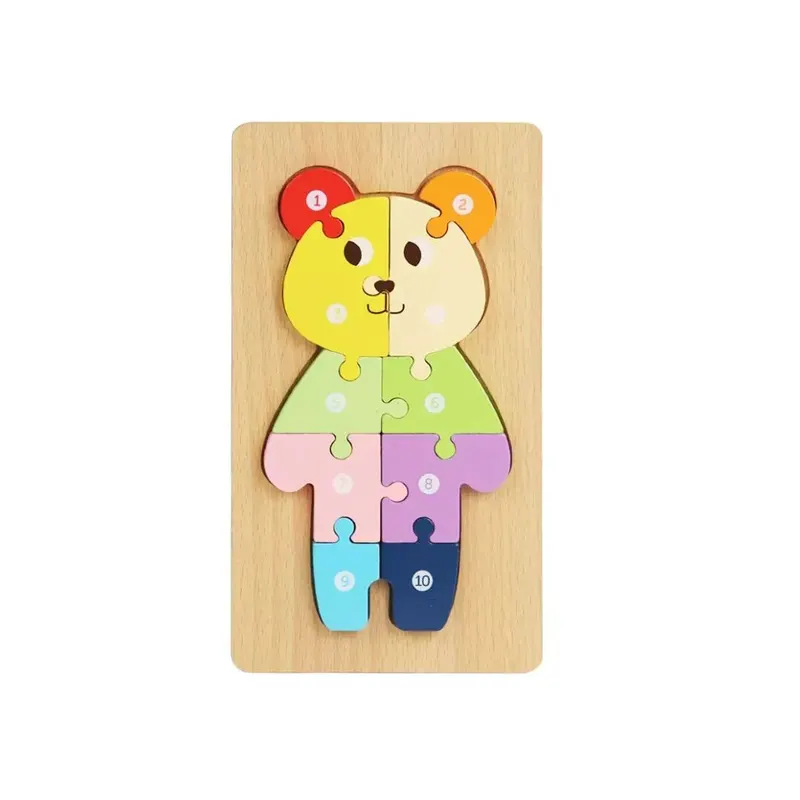 Puzzle 3D Montessori din lemn, 10 piese, 2 ani+ - Ursuleț