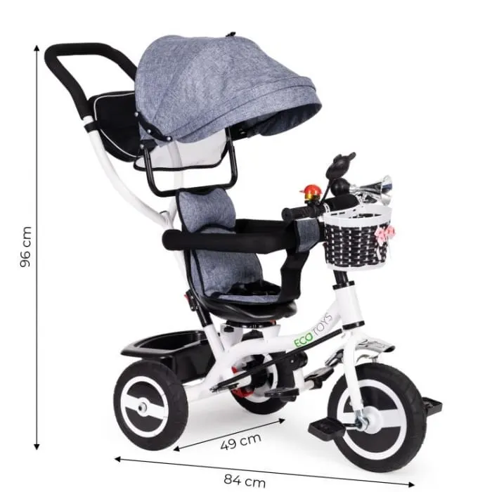 Tricicleta Ecotoys JM-066-9L, sezut rotativ, gri KID974122 — imaginea 3
