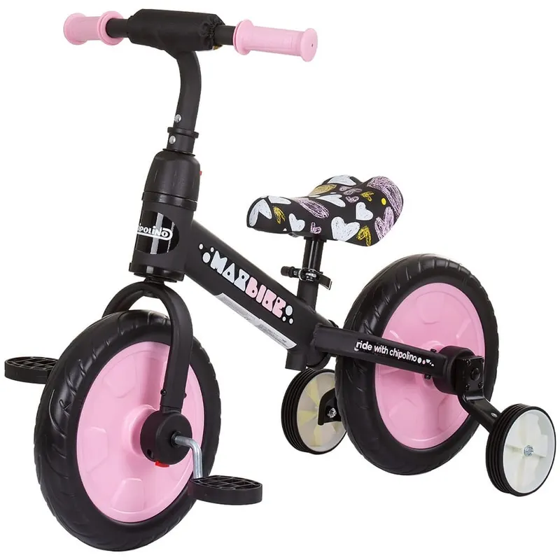 Bicicleta Chipolino Max Bike, 2 in 1, pedale, roti ajutatoare, roz KID055820