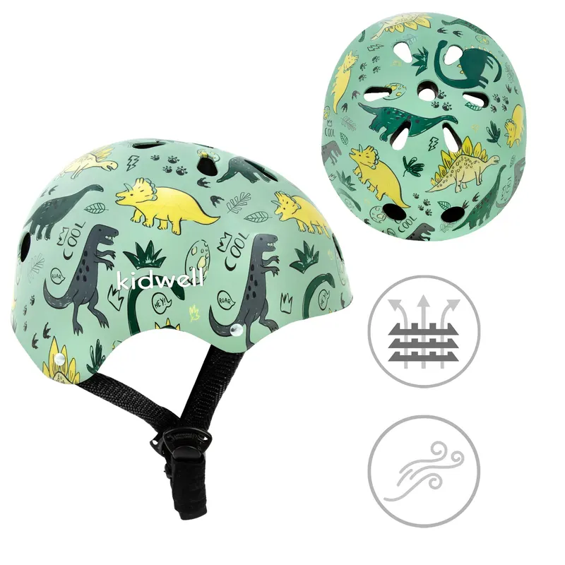 Casca bicicleta copii Kidwell ORIX Plus Dino, curele reglabile, orificii aerisire, verde KID707964 — imaginea 5