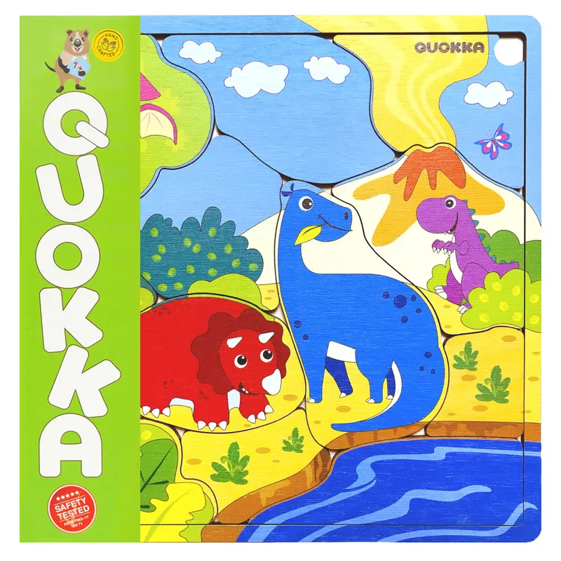 Puzzle Lemn - Familie Dinozauri, 14 piese