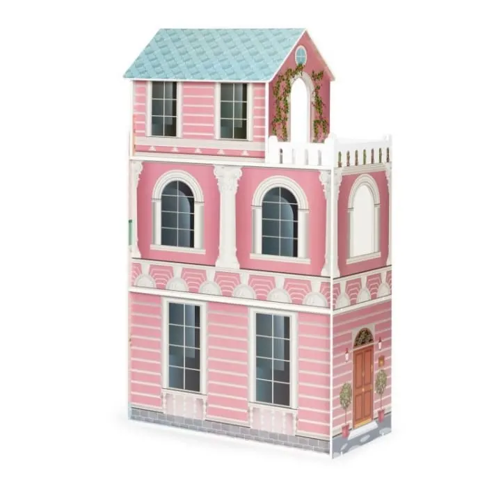 Casuta de Papusi Ecotoys, Barbie, lemn, mobilier, 3 etaje, roz KID000197 — imaginea 5