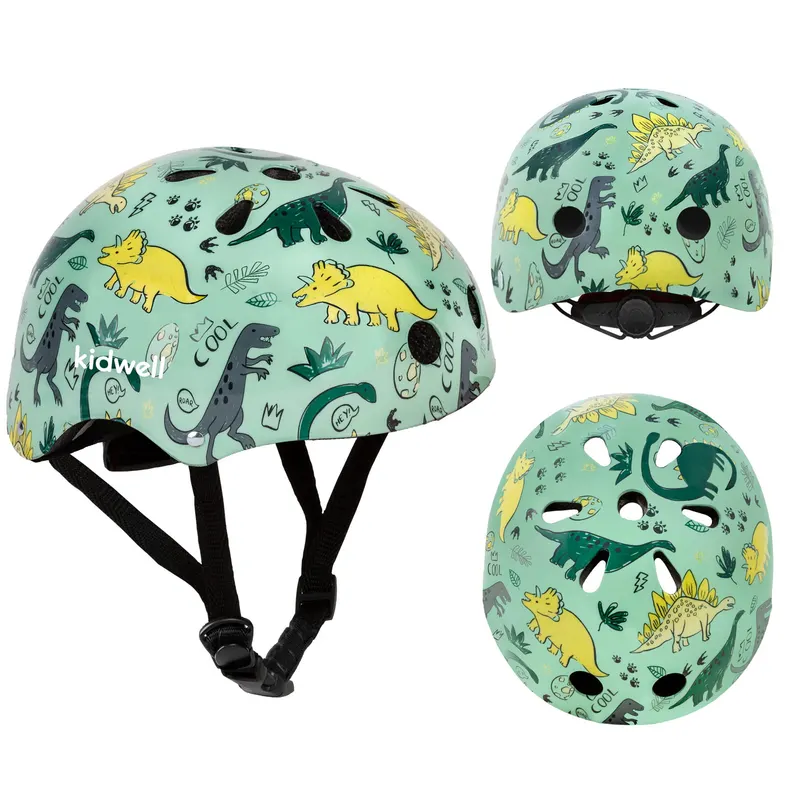 Casca bicicleta copii Kidwell ORIX Plus Dino, curele reglabile, orificii aerisire, verde KID707971 — imaginea 2