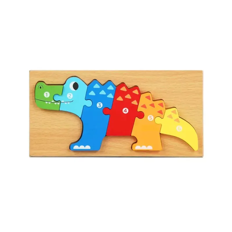 Puzzle 3D din lemn, 6-9 piese, 2 ani+ - Crocodil