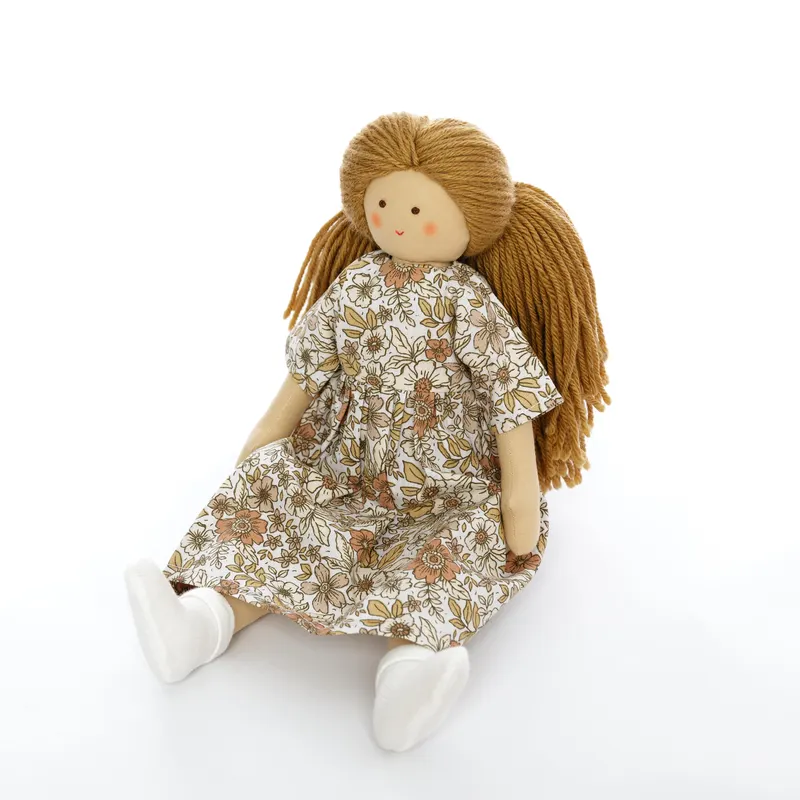 Twinkle Doll cu Rochie cu flori bej, papusa textila, 35 cm — imaginea 2