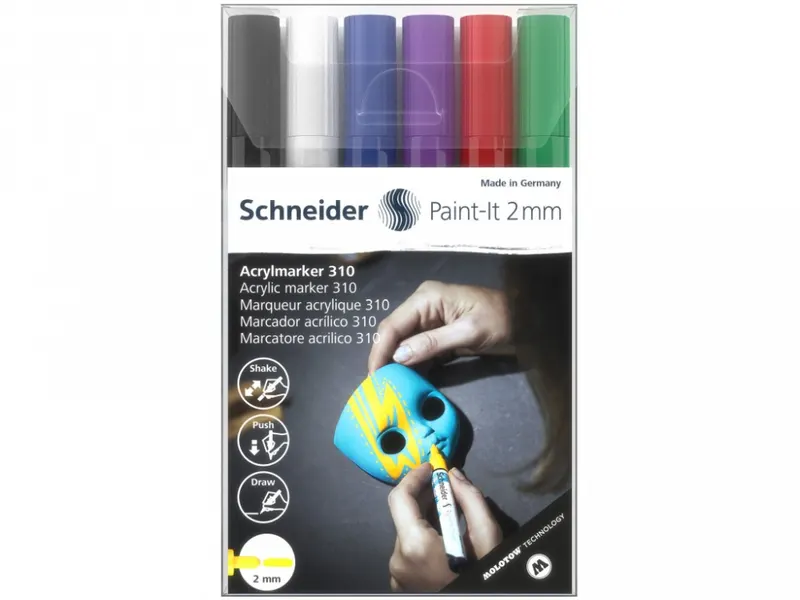 Marker cu vopsea acrilica,varf rotunjit ,Paint-It 310 2 mm,6 culori set