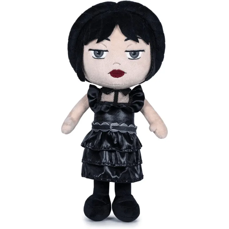 Păpușă de Plus Wednesday Addams 25 Cm – Jucărie Moale, Originală Giochi Preziosi, Cadoul Perfect pentru Copii