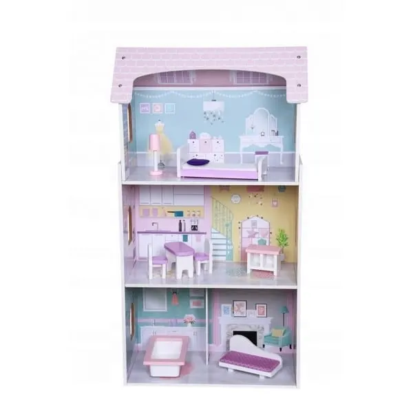 Casuta de Papusi Ecotoys, lemn, mobilier, 3 etaje, multicolor KID065289 — imaginea 4