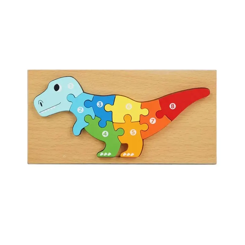 Puzzle 3D din lemn, 6-9 piese, 2 ani+ - Dinozaur T-Rex