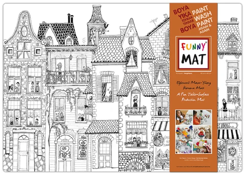 Plansa reutilizabila de colorat Funny Mat, model Vecini ,68x48 cm