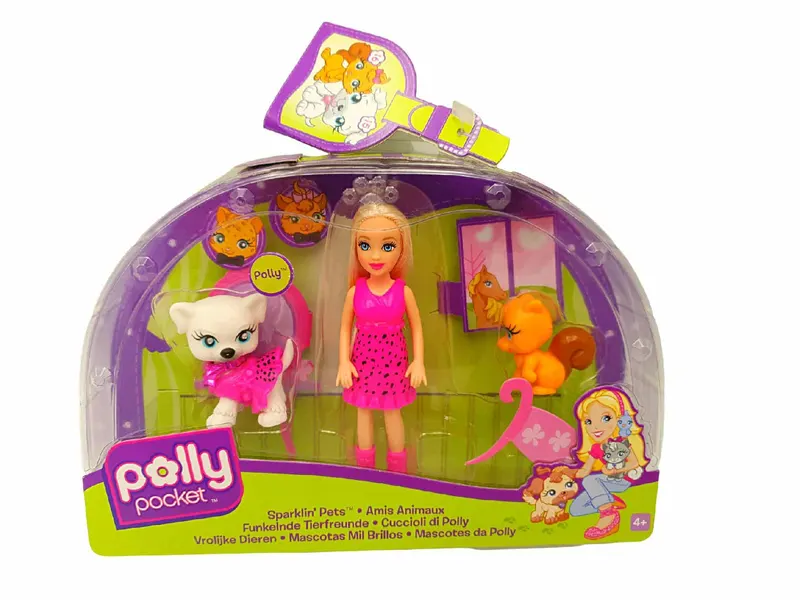 Set Polly Pocket Papusa si 2 Animalute, Colectia Sparklin` Pets, Polly, + 4 ani