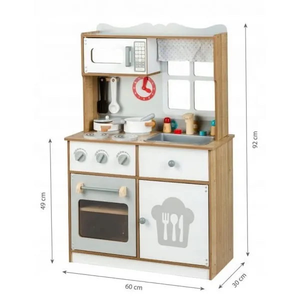 Bucatarie copii Ecotoys, lemn, set accesorii, alb/maro KID787824 — imaginea 3