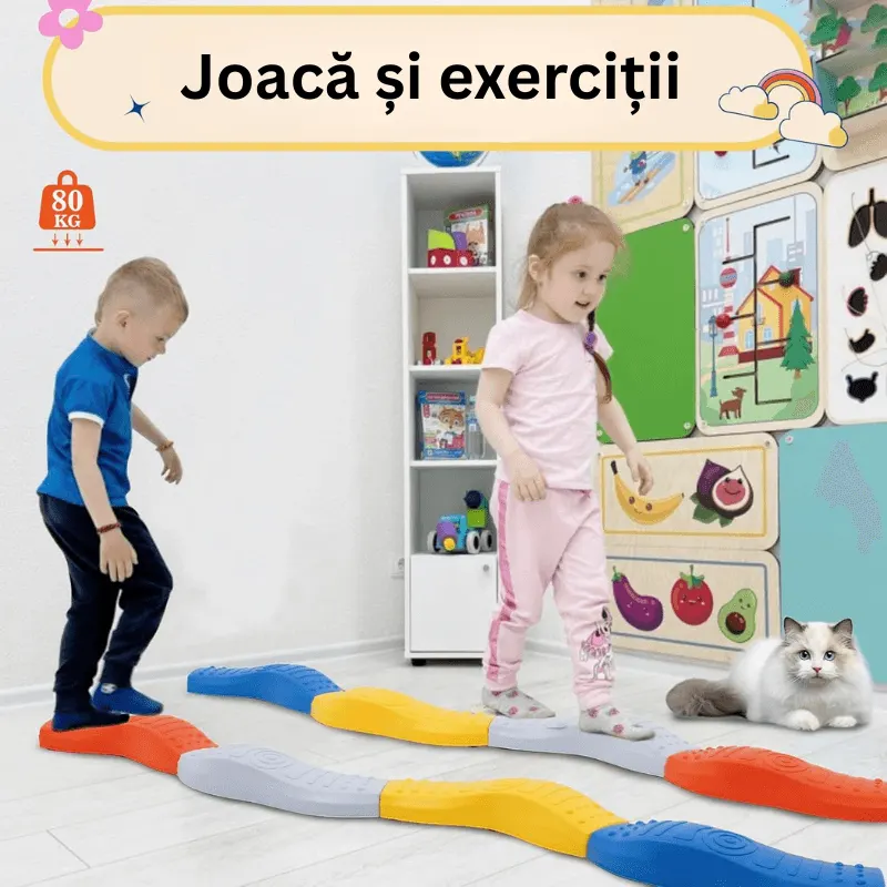 Set Ludiro de Echilibru cu Piese Senzoriale Antiderapante pentru Copii, 125 cm, 8 Segmente