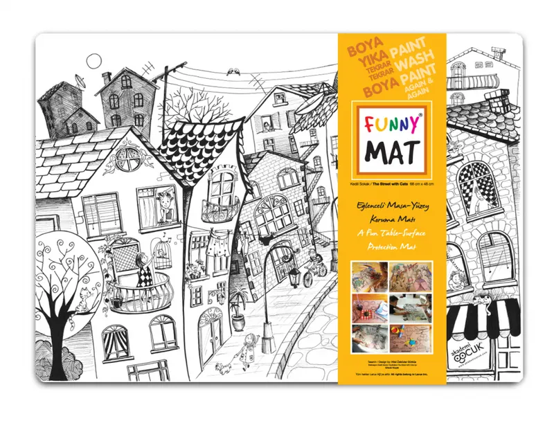Plansa reutilizabila de colorat Funny Mat, model Strada cu Pisici ,68x48 cm