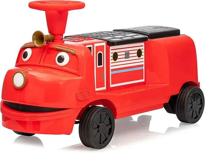 Trenulet electric pentru 2 copii 3-6 ani, CHUGGINGTON, 90W 12V, roti moi, rosu