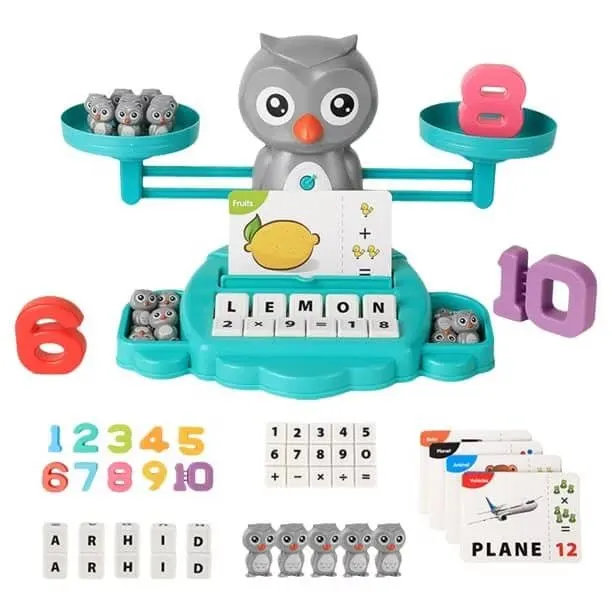 Jucarie Educativa pentru Matematica STEM, Balanta Bufnita, Invata Numerele prin Joc, + 3 Ani