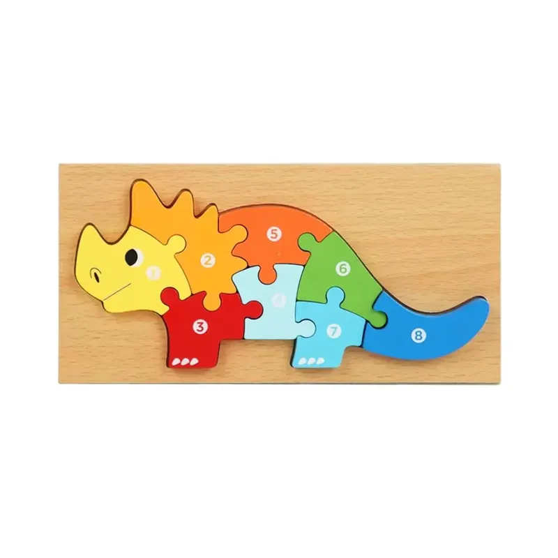 Puzzle 3D din lemn, 6-9 piese, 2 ani+ - Dinozaur Triceratops