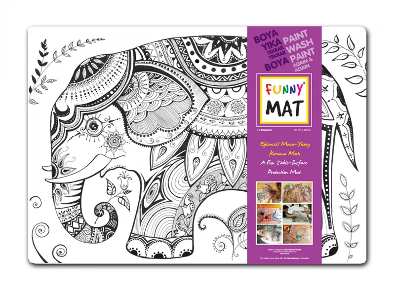 Plansa reutilizabila de colorat Funny Mat, model Elefant ,68x48 cm
