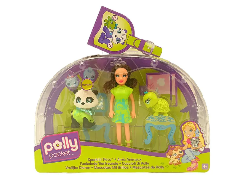 Set Polly Pocket Papusa si 2 Animalute, Colectia Sparklin` Pets, Kerstie, + 4 ani
