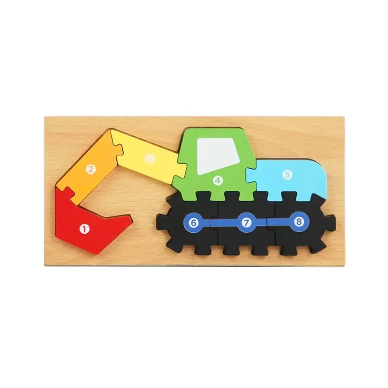 Puzzle 3D din lemn, 6-9 piese, 2 ani+ - Excavator