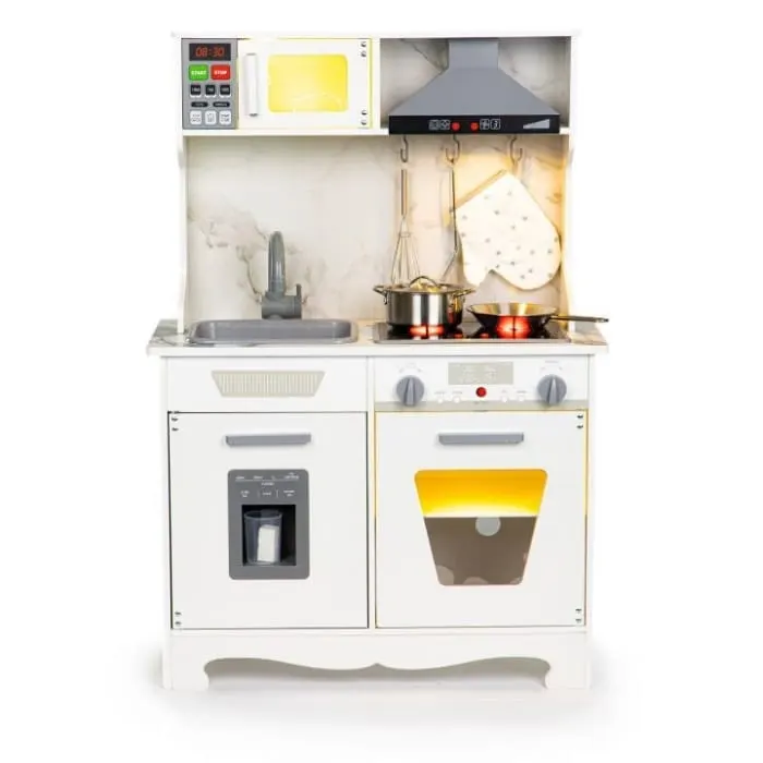 Bucatarie copii Ecotoys, lemn, accesorii, sunete si lumini, alb KID974573 — imaginea 2