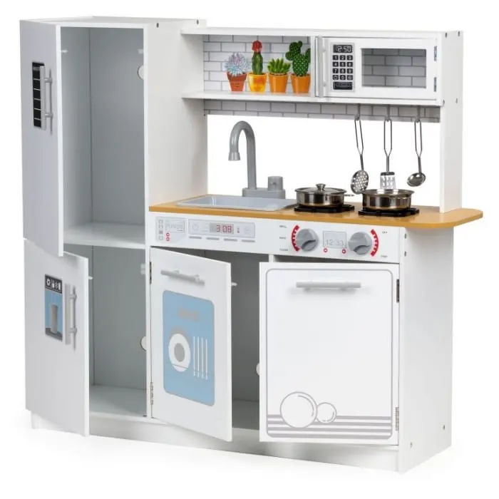Bucatarie copii Ecotoys, lemn, accesorii si lumini, alb KID975402 — imaginea 3