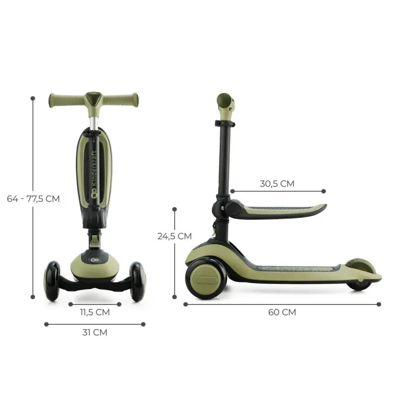 Trotineta Kinderkraft Halley, transformabila, sezut, lumini, pliabila, verde KID922307 — imaginea 5