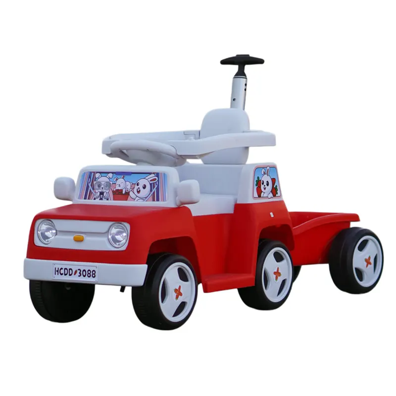 Masinuta pentru copii 4 in 1, FunnyBunny 60W 6V, cu telecomanda si remorca, rosie
