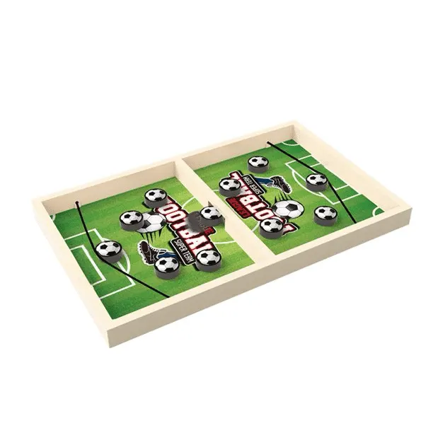 Set Tabla Joc de Fotbal de Lemn cu Elastic, 10 Piese, 2 Jucatori, Joc de Dexteritate, 36x23x3 Cm, + 3 Ani