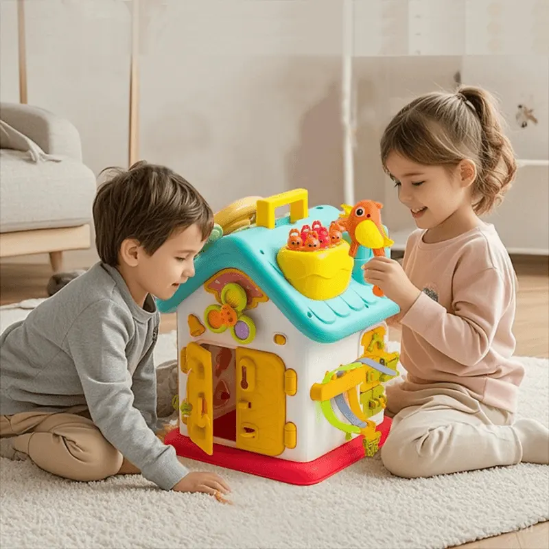 Casuta Interactiva Educativa Ludiro cu 16 Activitati Senzoriale, Volan si Maner Portabil