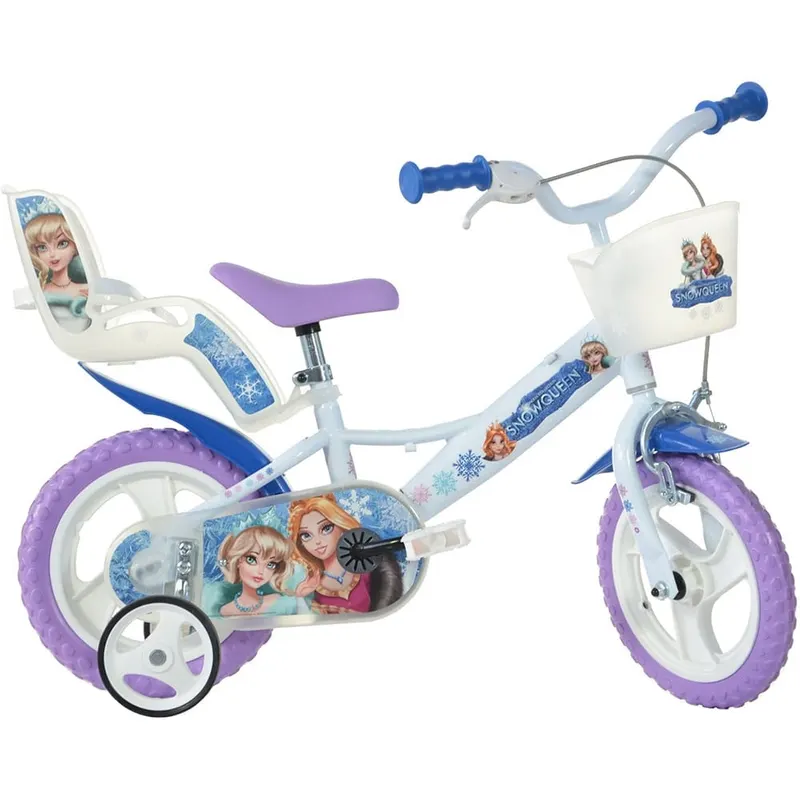 Bicicleta Copii Dino Bikes, Snow Queen, 12 inch, roti ajutatoare, sistem frana, alb/mov KID908524