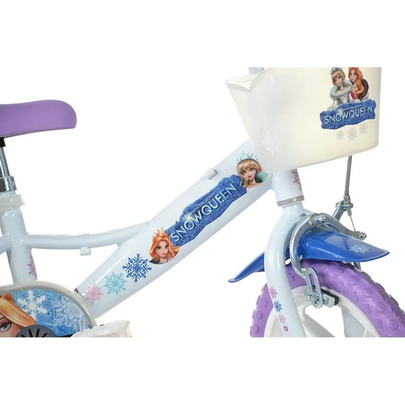 Bicicleta Copii Dino Bikes, Snow Queen, 12 inch, roti ajutatoare, sistem frana, alb/mov KID908524 — imaginea 4
