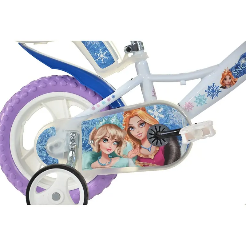 Bicicleta Copii Dino Bikes, Snow Queen, 12 inch, roti ajutatoare, sistem frana, alb/mov KID908524 — imaginea 5