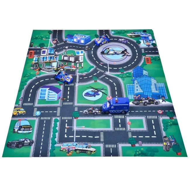 Covoras de joaca cu 3 masinute de politie,80x70 cm