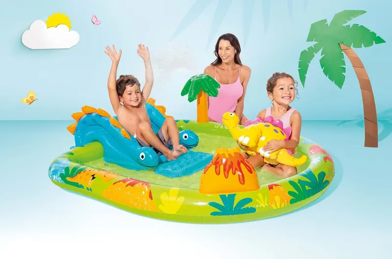 Piscina gonflabila copii Intex 57166 Dino Play Center, tobogan, fantana arteziana KID421810 — imaginea 3