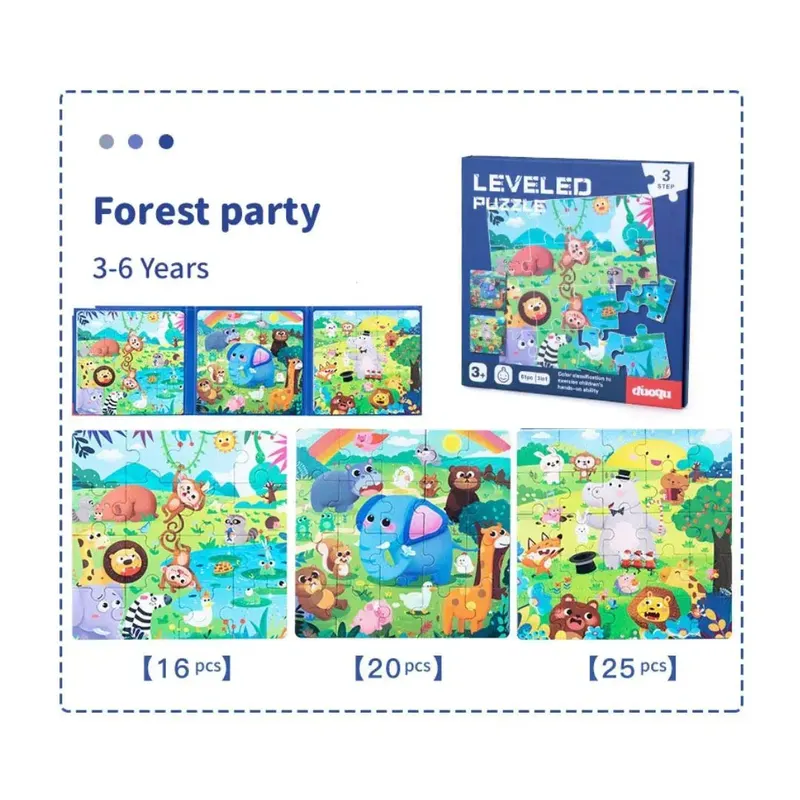 Carte puzzle 3 în 1, 10 tematici variate - Petrecerea din pădure