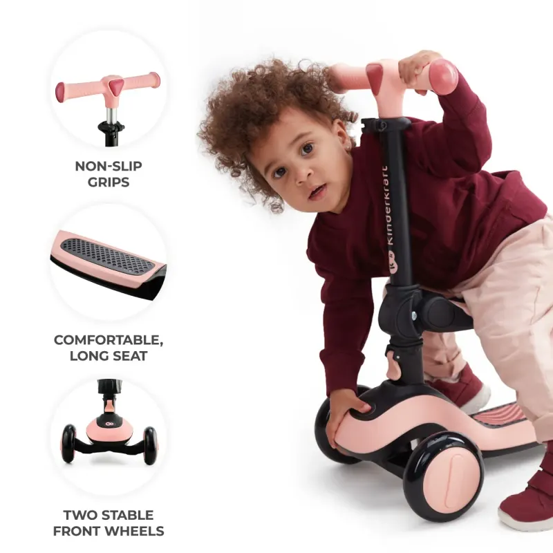 Trotineta Kinderkraft Halley, transformabila, sezut, lumini, pliabila, roz KID922314 — imaginea 5