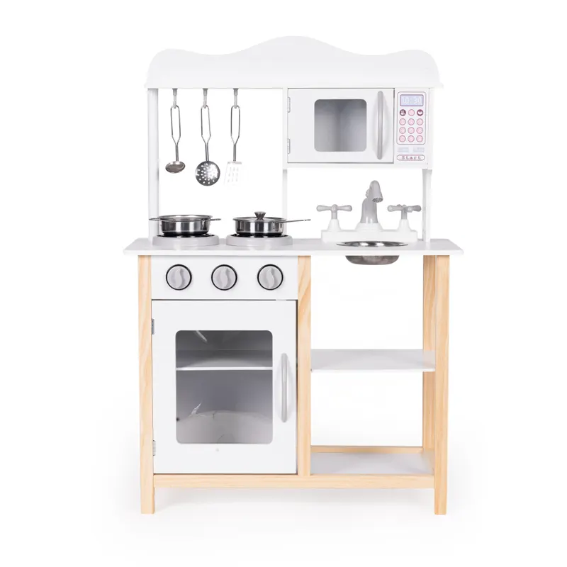 Bucatarie copii Ecotoys, lemn, cuptor si accesorii, alb KID012824 — imaginea 2