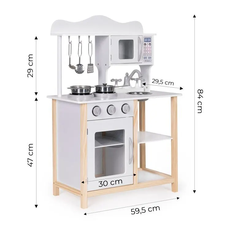 Bucatarie copii Ecotoys, lemn, cuptor si accesorii, alb KID012824 — imaginea 3