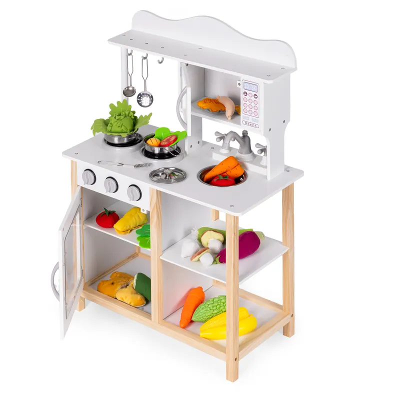 Bucatarie copii Ecotoys, lemn, cuptor si accesorii, alb KID012824 — imaginea 4