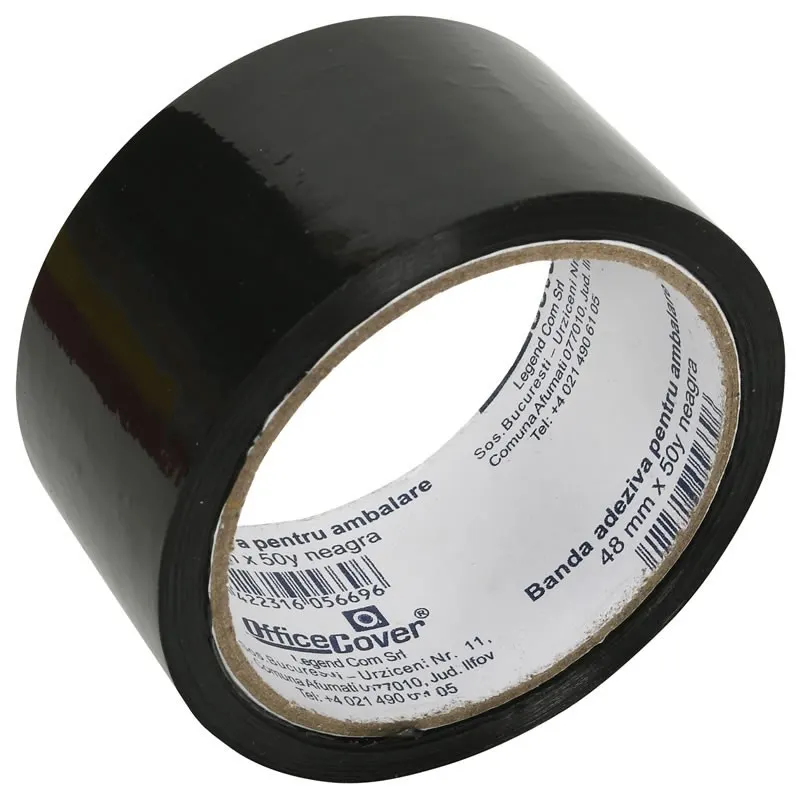 Banda adeziva Office Cover pentru ambalare, 48 mm x 50 yarzi, neagra